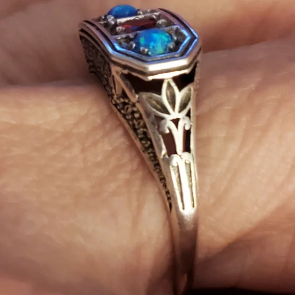Art deco style sterling silver opal ring - Picture 4 of 6